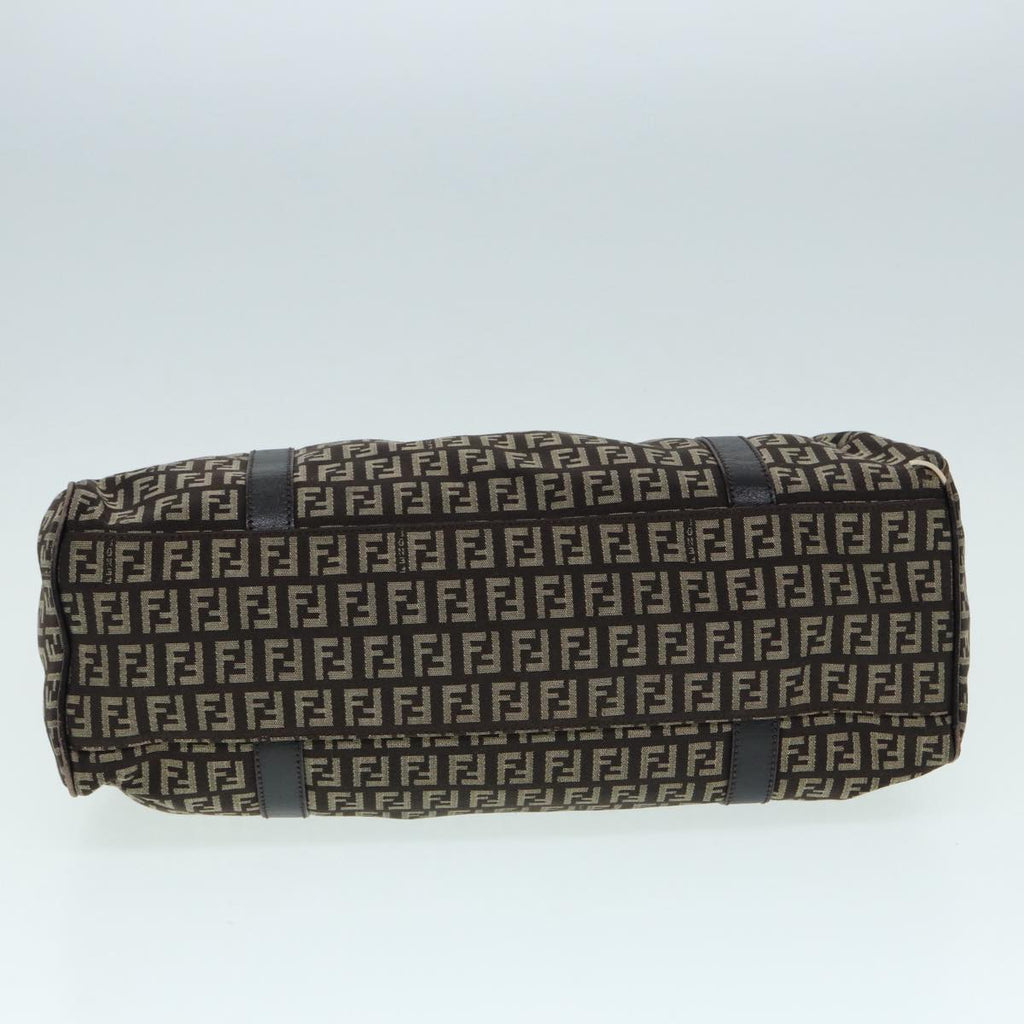 FENDI Zucchino Canvas Mamma Shoulder Bag Brown Black Silver86710