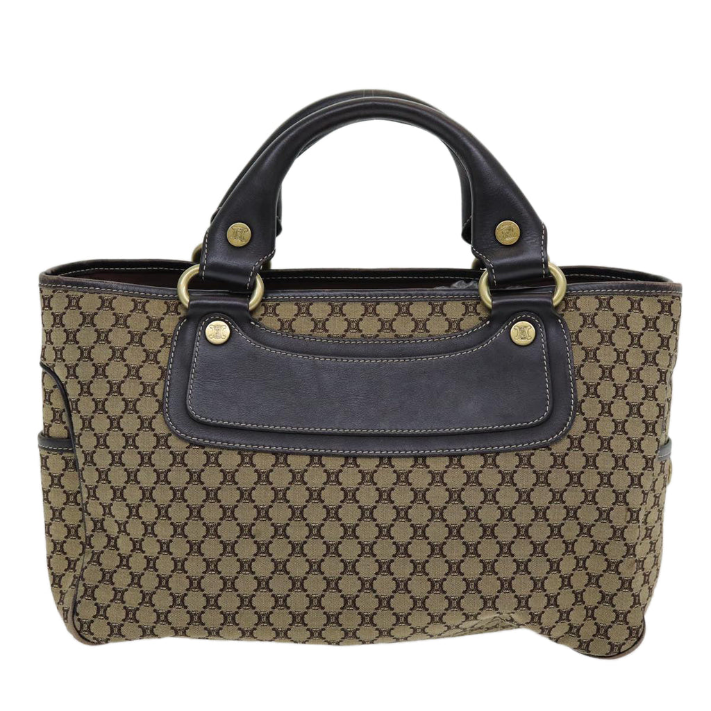 CELINE Macadam Canvas Hand Bag Beige Gold Auth 86725