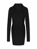 Fendi Long Sleeve Hooded Wool Silk Short Dress Black