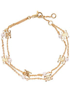 CELINE Triomphe Logo Pearl Double Bracelet Gold