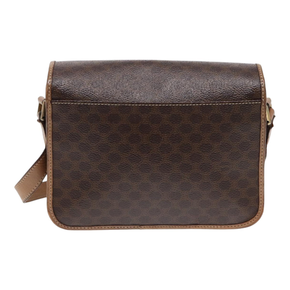 CELINE Macadam Canvas Shoulder Bag PVC Leather Brown Gold Auth 86834