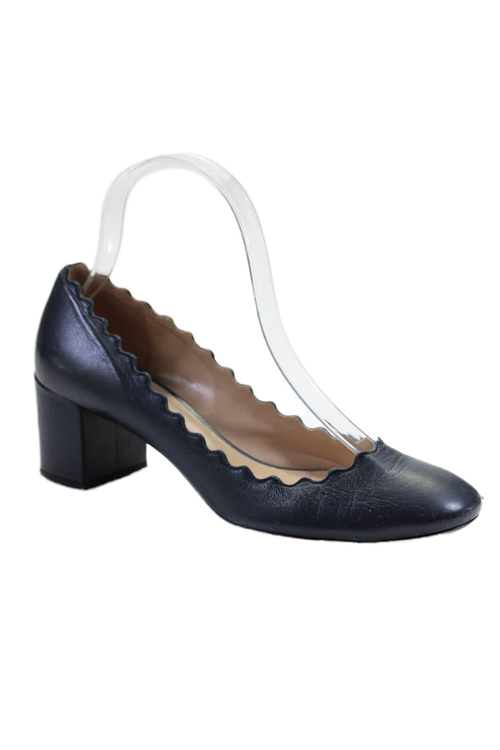 Chloe Womens Slip On Low Block Business Heels Leather Blue