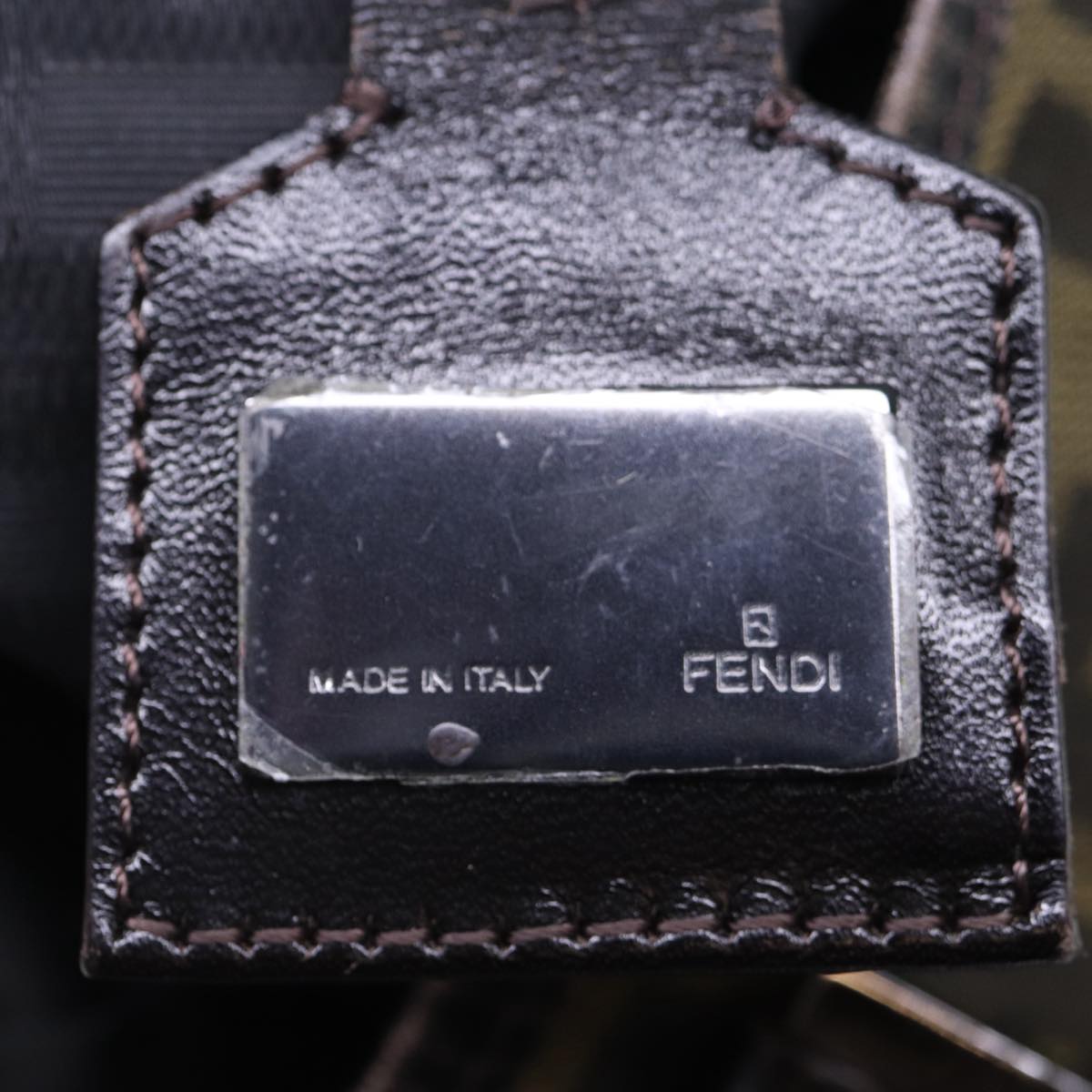 FENDI Zucca Canvas Hand Bag Brown Black Silver86924