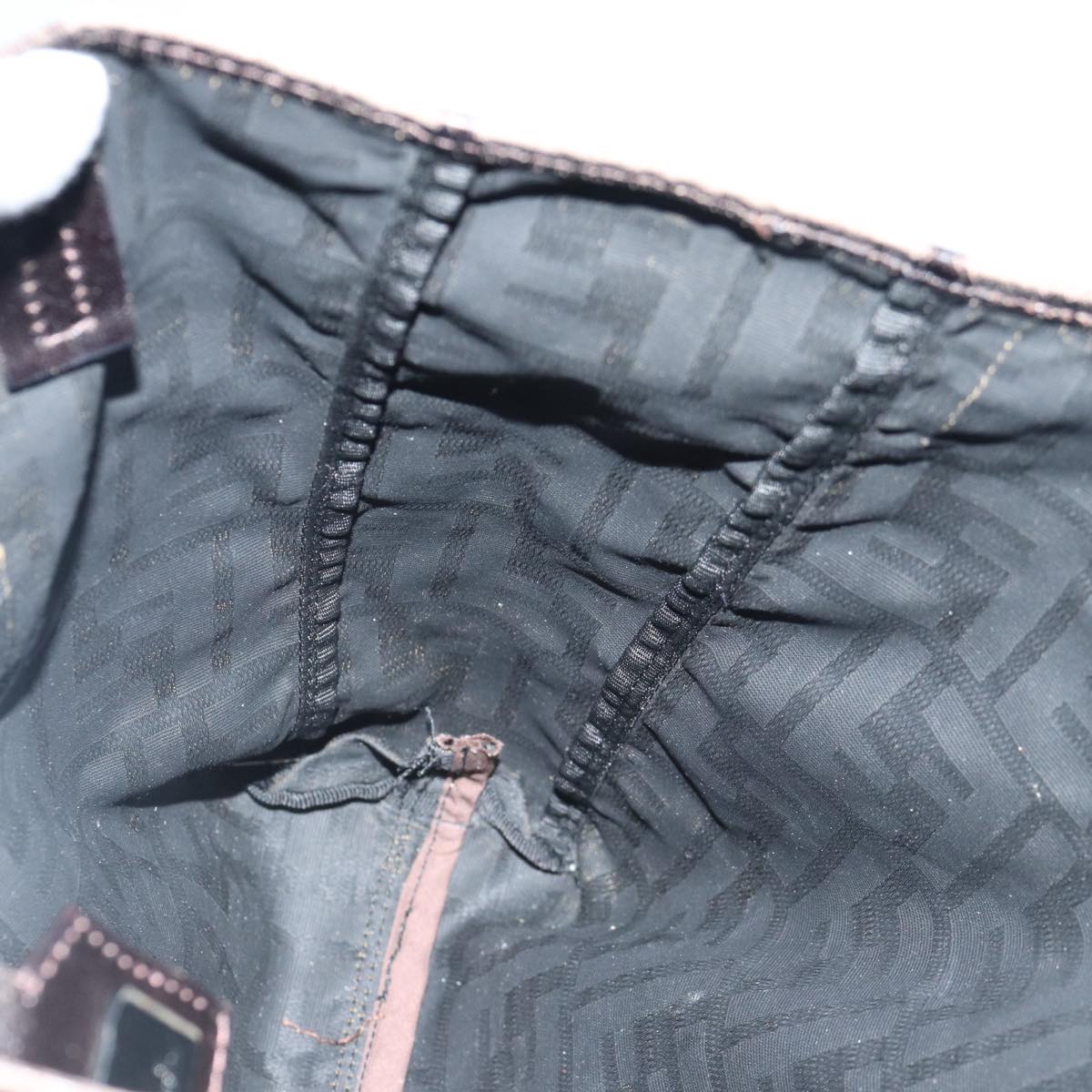 FENDI Zucca Canvas Hand Bag Brown Black Silver86924