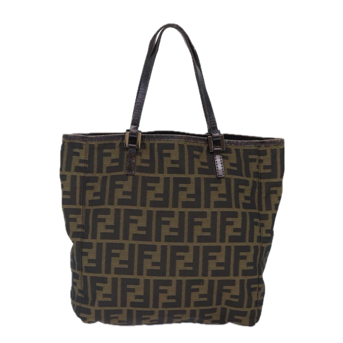 FENDI Zucca Canvas Hand Bag Brown Black Silver86924