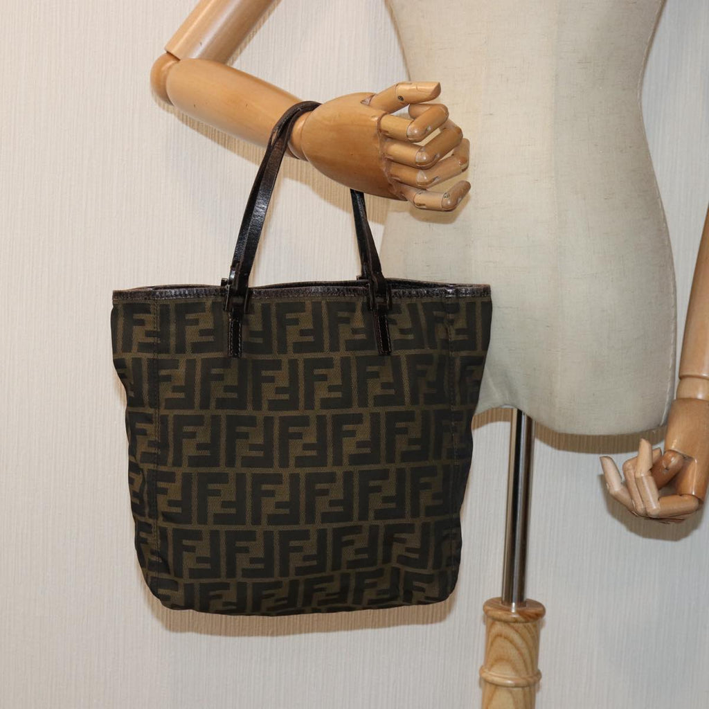 FENDI Zucca Canvas Hand Bag Brown Black Silver86924