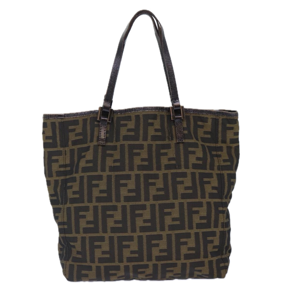 FENDI Zucca Canvas Hand Bag Brown Black Silver86924