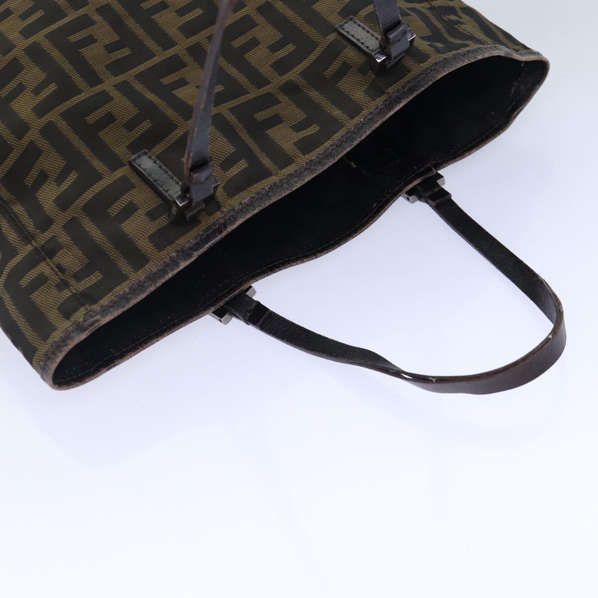 FENDI Zucca Canvas Hand Bag Brown Black Silver86924