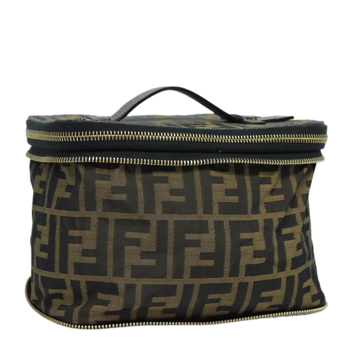 FENDI Zucca Canvas Vanity Pouch Brown Black gold86934