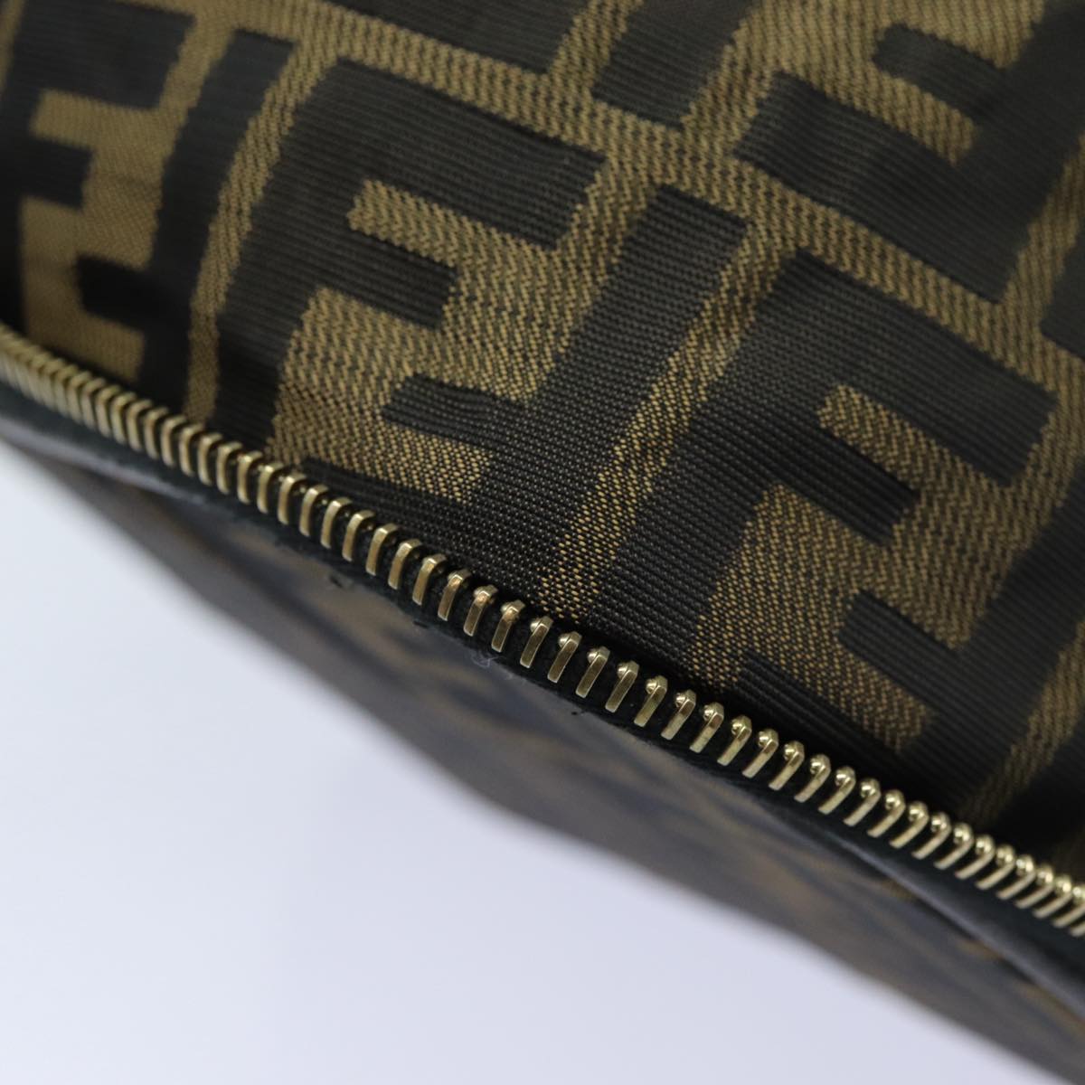 FENDI Zucca Canvas Vanity Pouch Brown Black gold86934