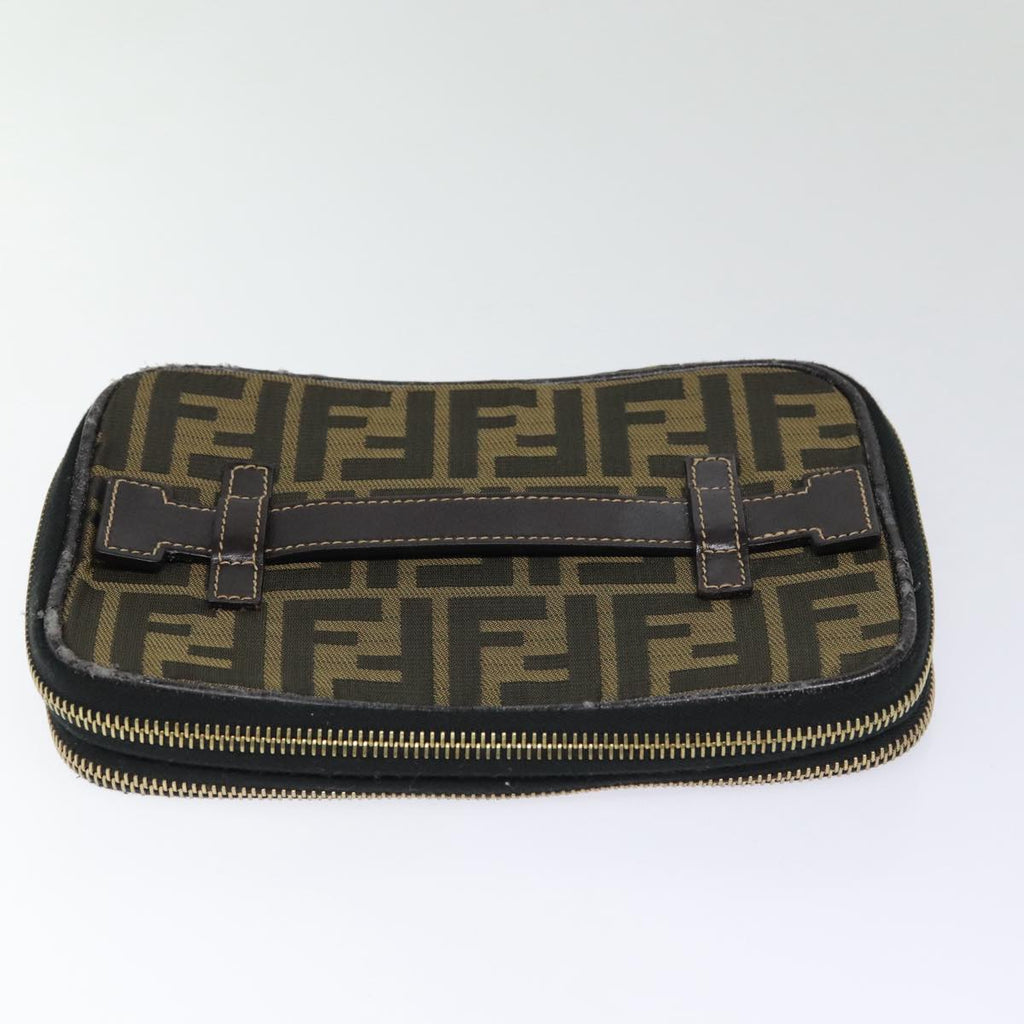 FENDI Zucca Canvas Vanity Pouch Brown Black gold86934