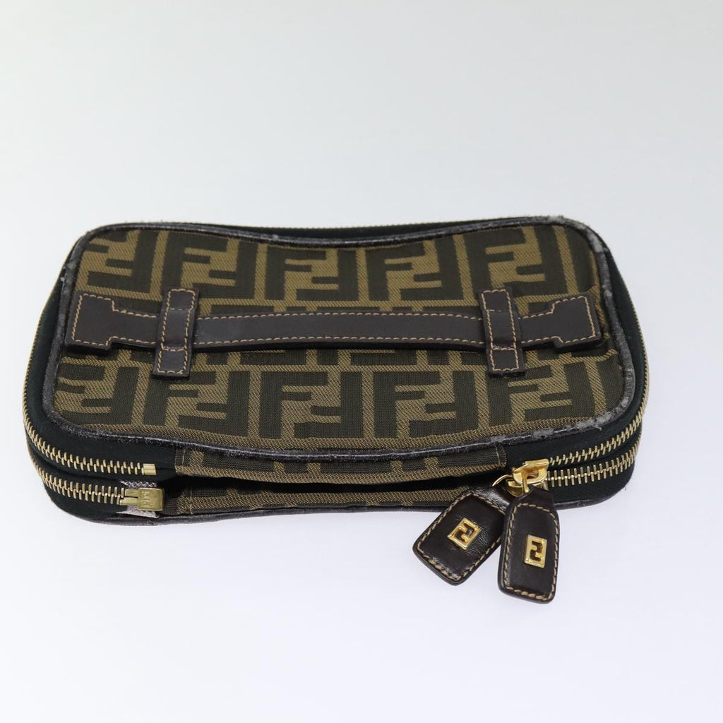 FENDI Zucca Canvas Vanity Pouch Brown Black gold86934