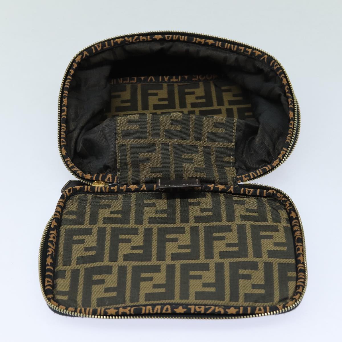 FENDI Zucca Canvas Vanity Pouch Brown Black gold86934