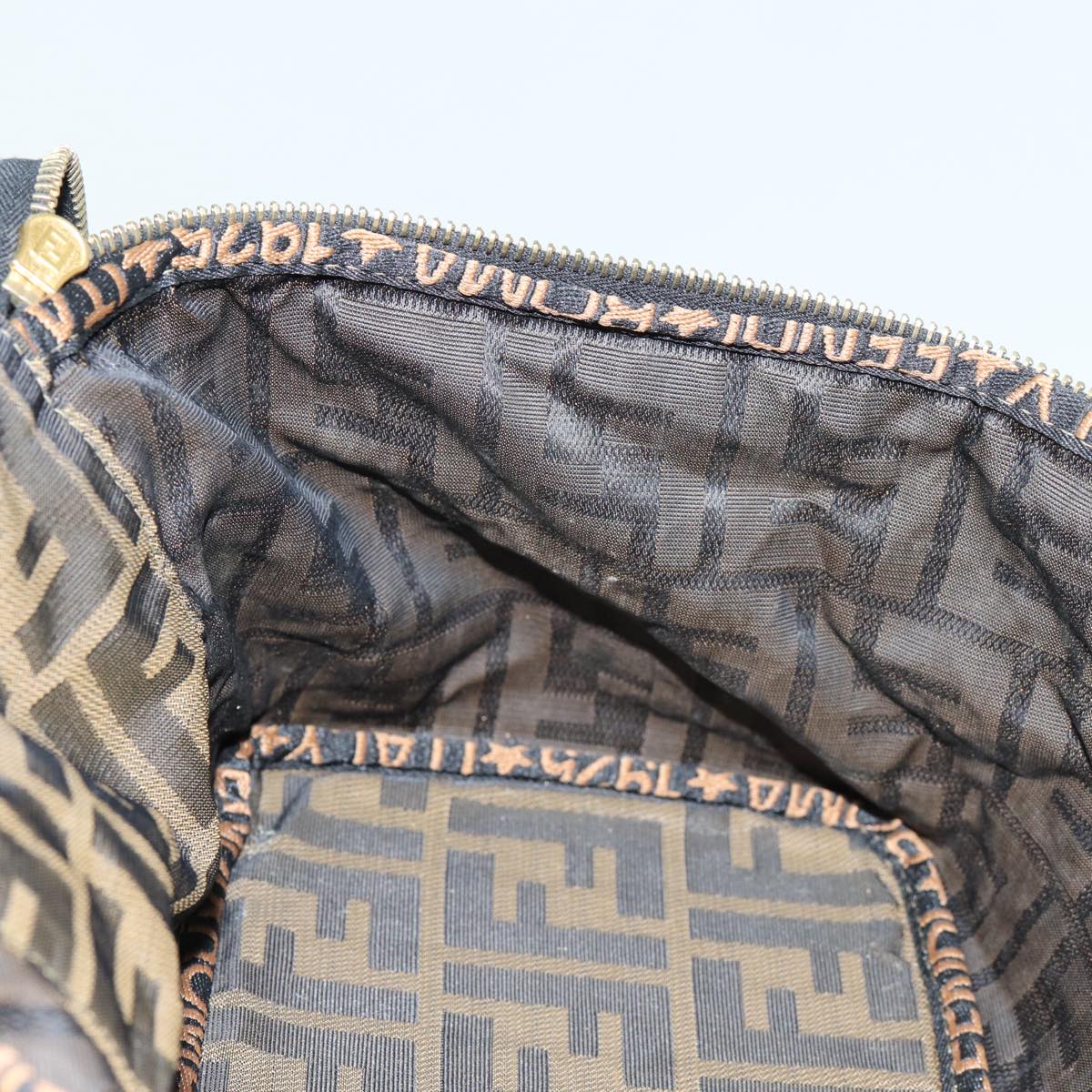 FENDI Zucca Canvas Vanity Pouch Brown Black gold86934