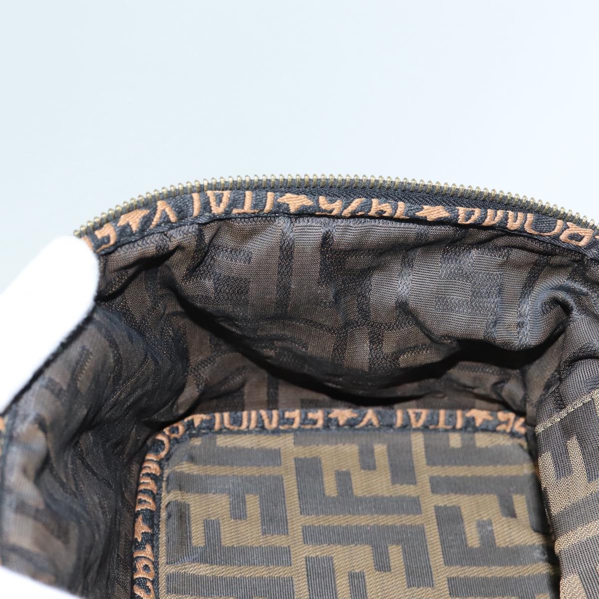 FENDI Zucca Canvas Vanity Pouch Brown Black gold86934