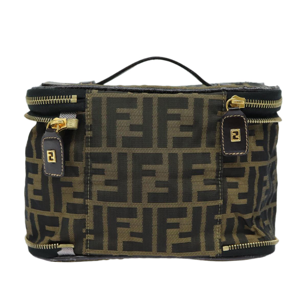 FENDI Zucca Canvas Vanity Pouch Brown Black gold86934