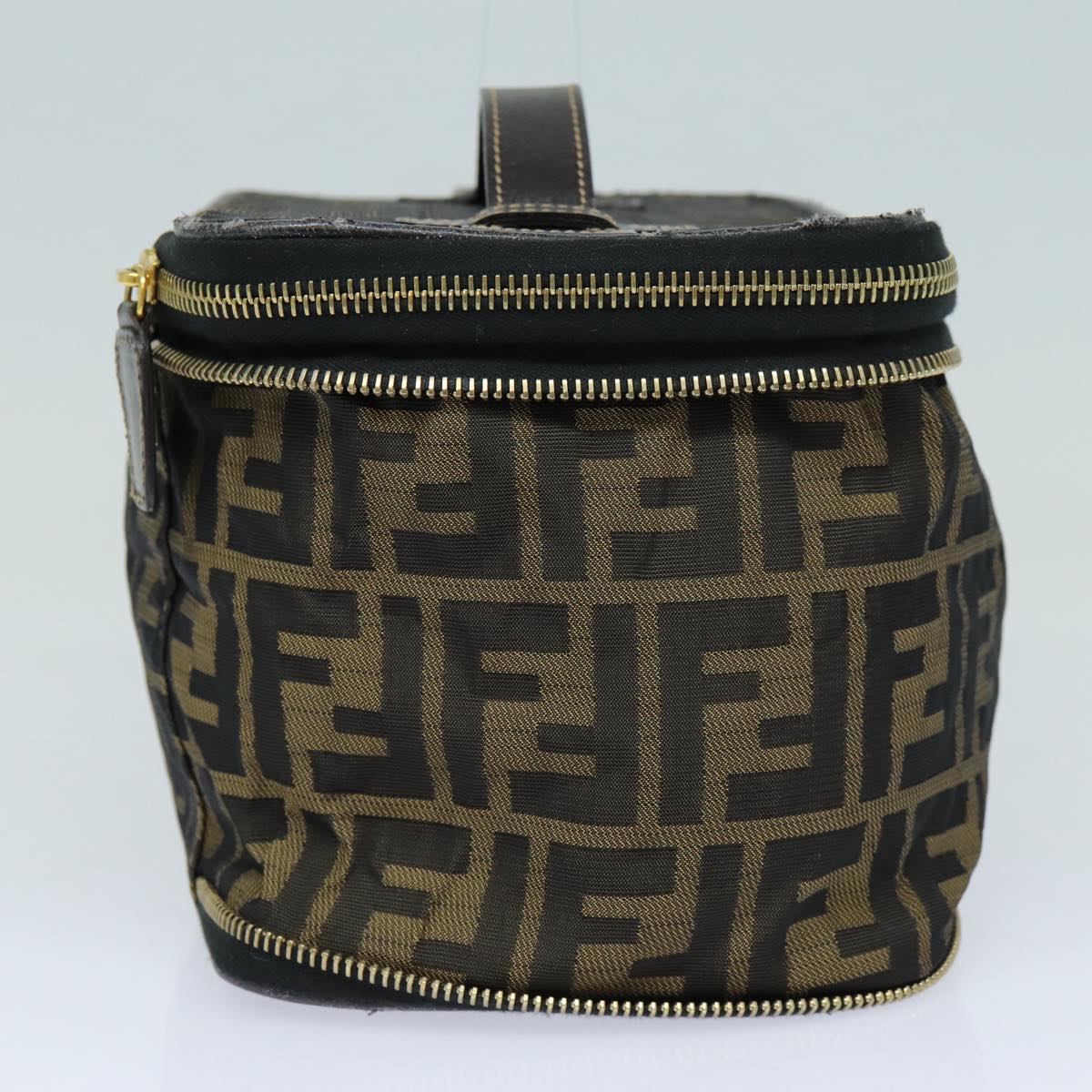 FENDI Zucca Canvas Vanity Pouch Brown Black gold86934