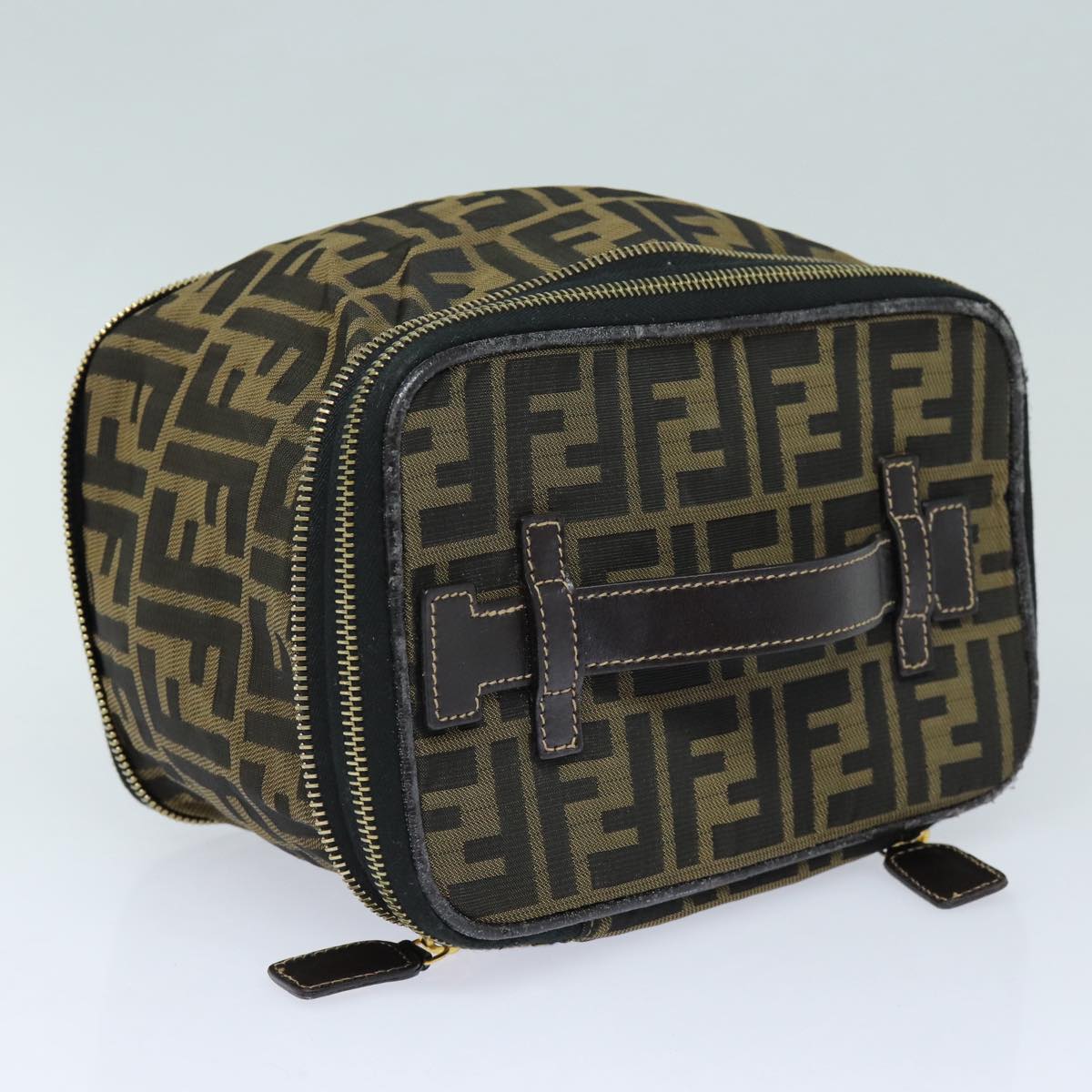 FENDI Zucca Canvas Vanity Pouch Brown Black gold86934
