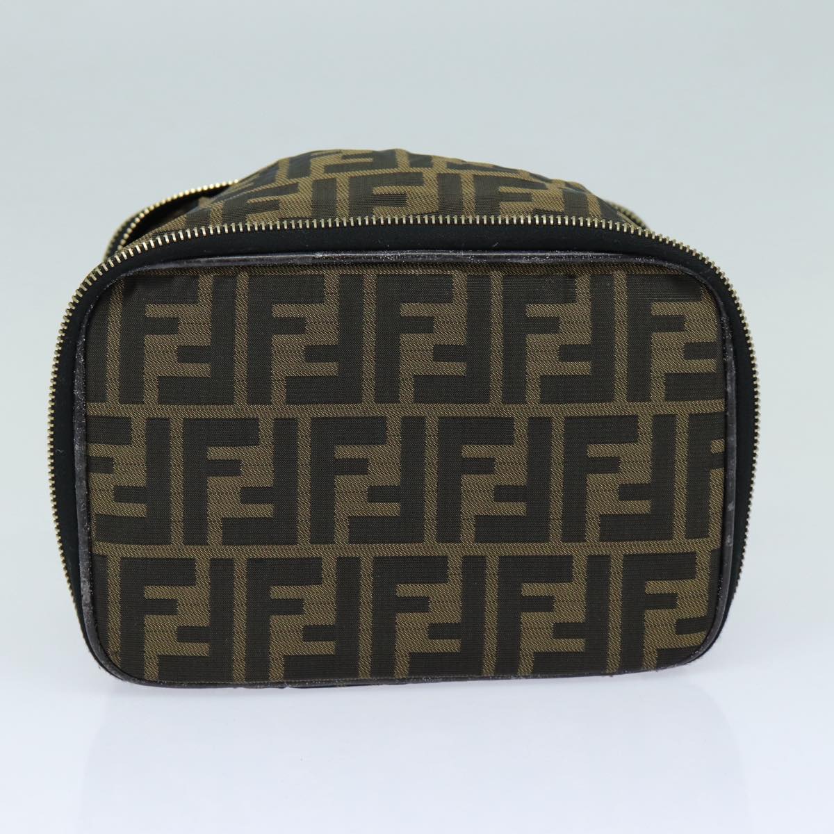 FENDI Zucca Canvas Vanity Pouch Brown Black gold86934