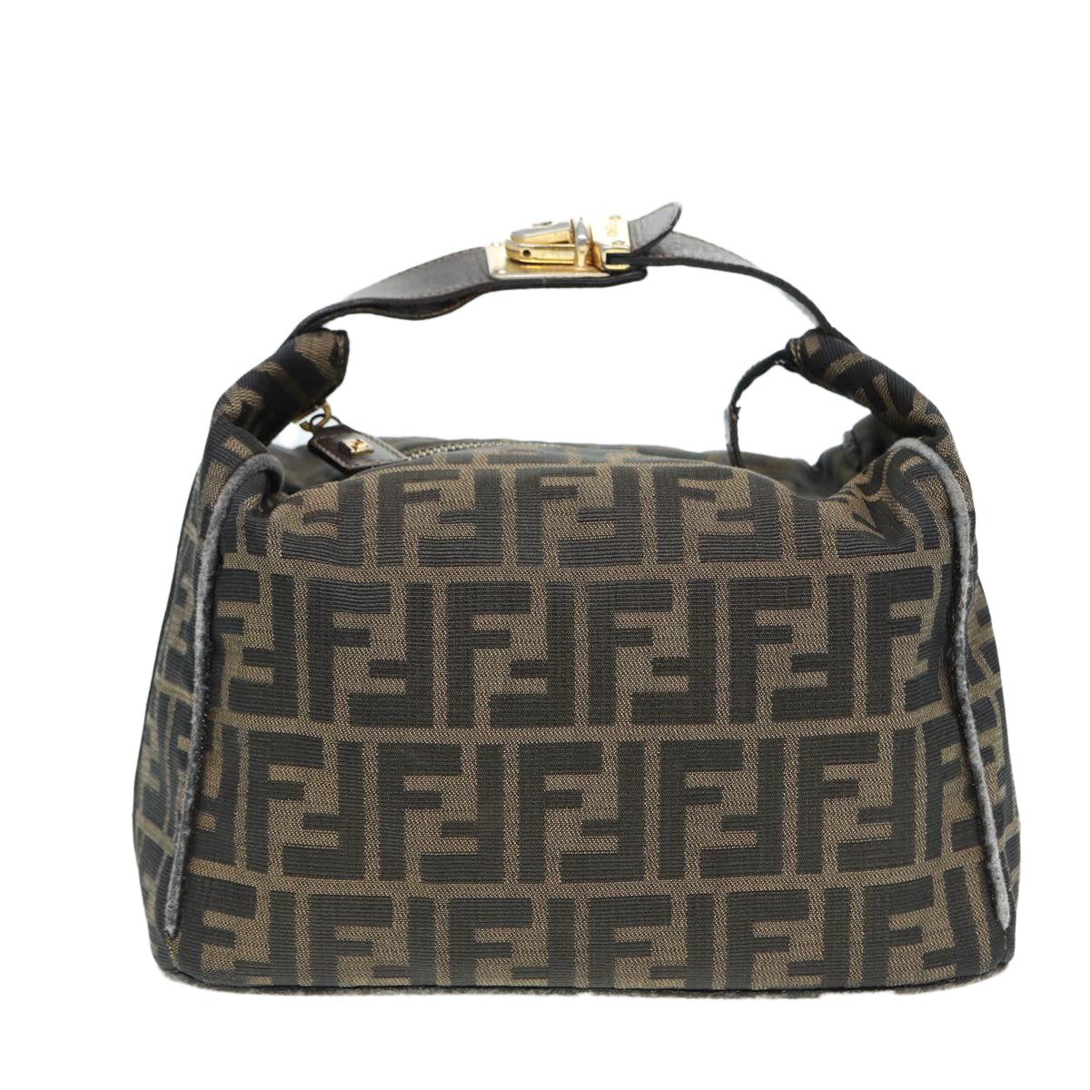 FENDI Zucca Canvas Vanity Pouch Brown Black gold86935