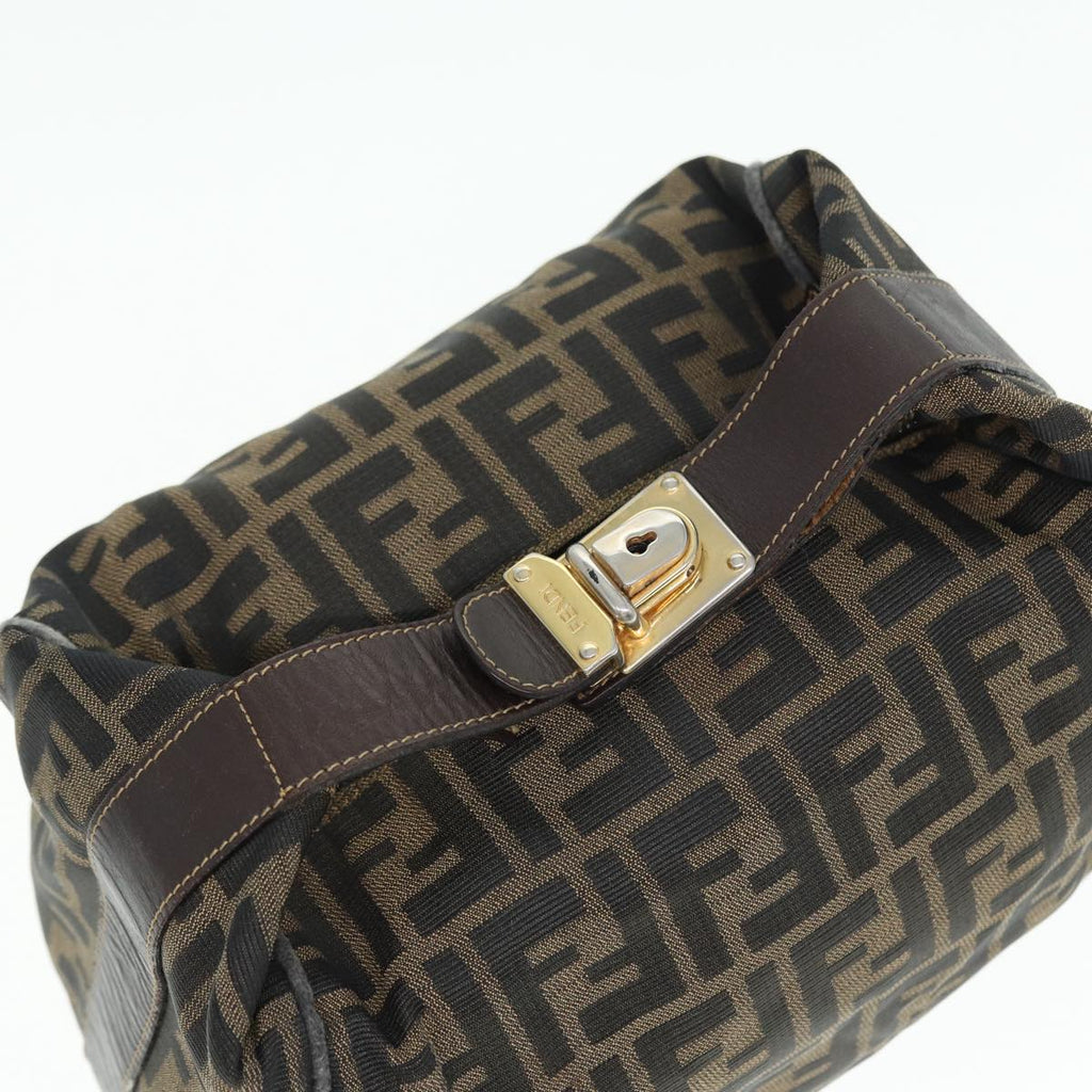FENDI Zucca Canvas Vanity Pouch Brown Black gold86935