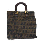 FENDI Zucca Canvas Hand Bag Brown Black gold86939