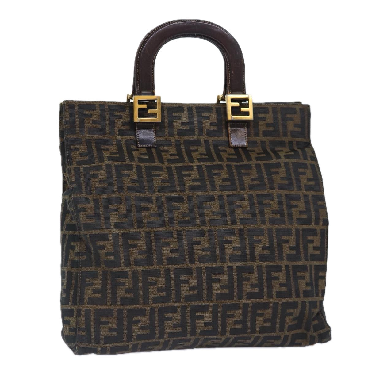 FENDI Zucca Canvas Hand Bag Brown Black gold86939