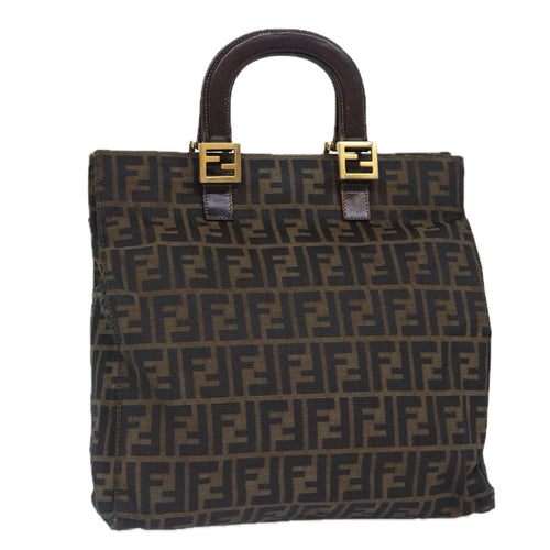 FENDI Zucca Canvas Hand Bag Brown Black gold86939