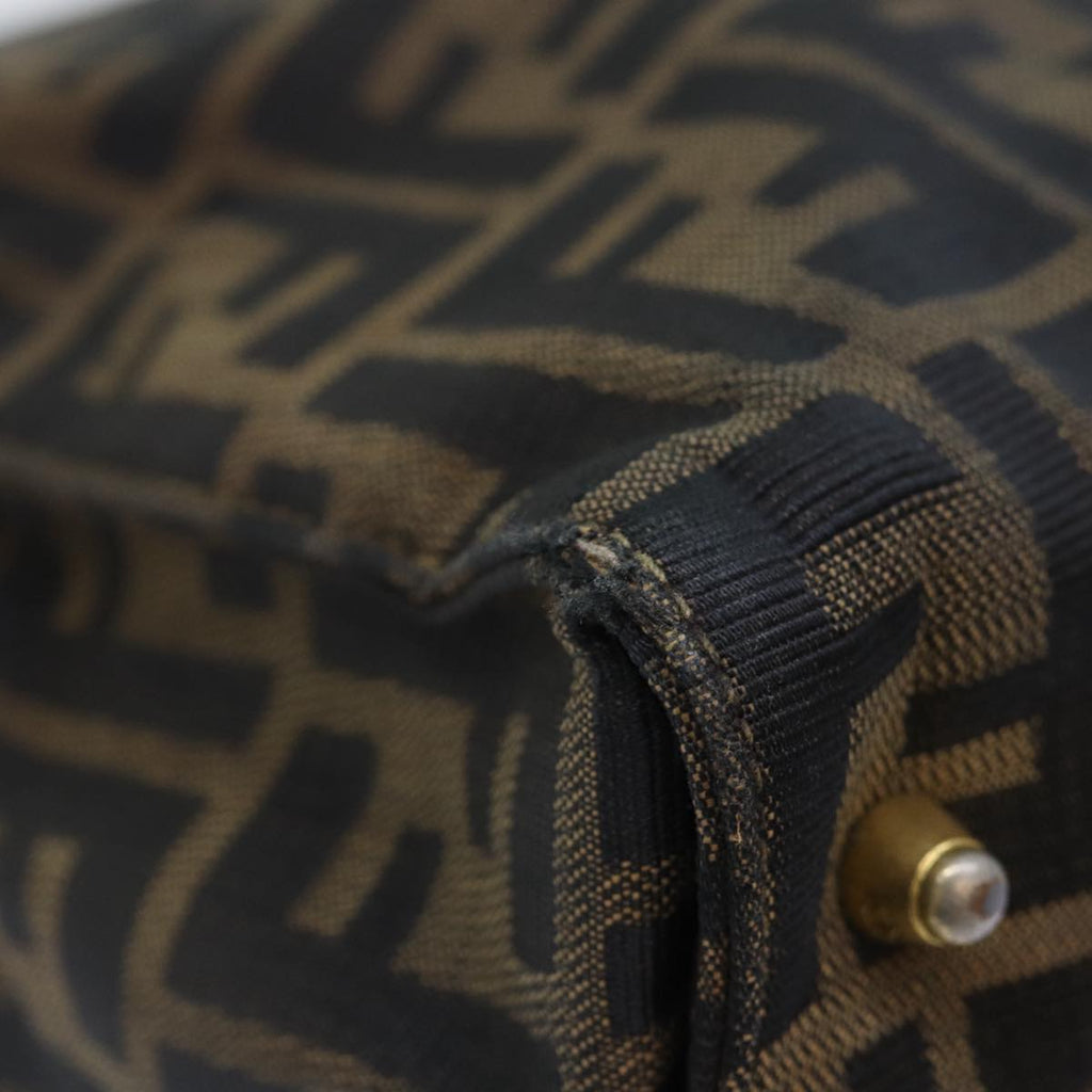 FENDI Zucca Canvas Hand Bag Brown Black gold86939