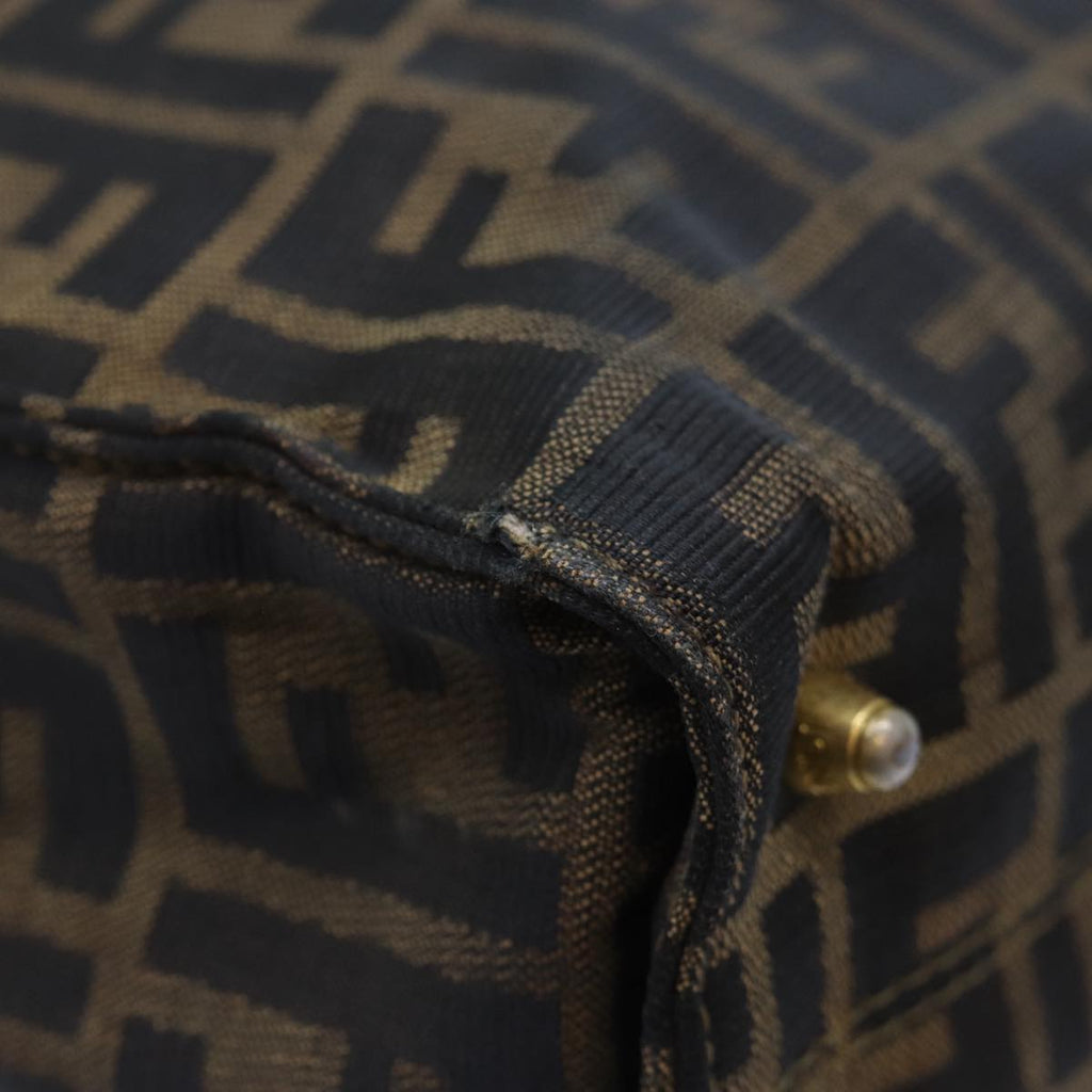 FENDI Zucca Canvas Hand Bag Brown Black gold86939