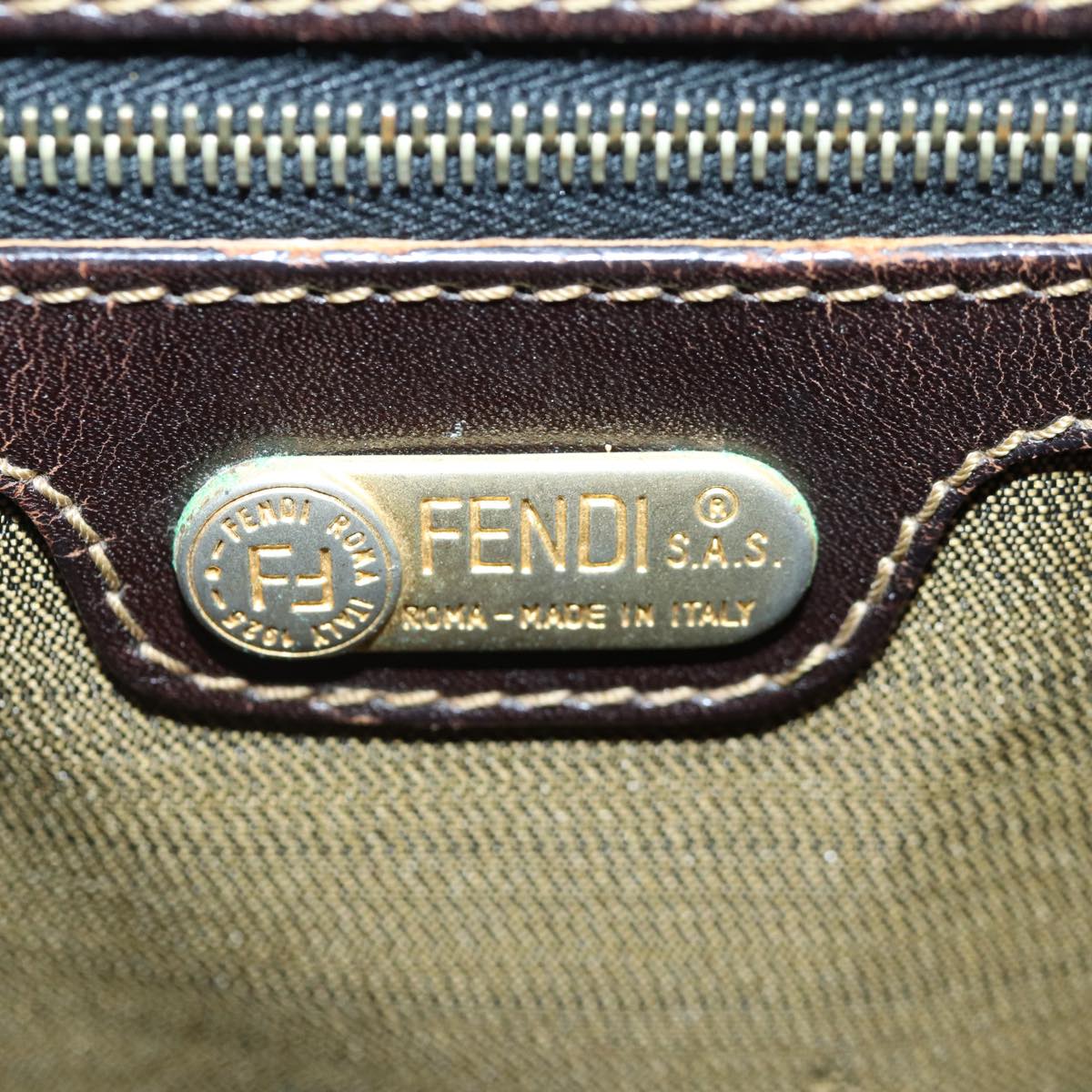 FENDI Zucca Canvas Hand Bag Brown Black gold86939