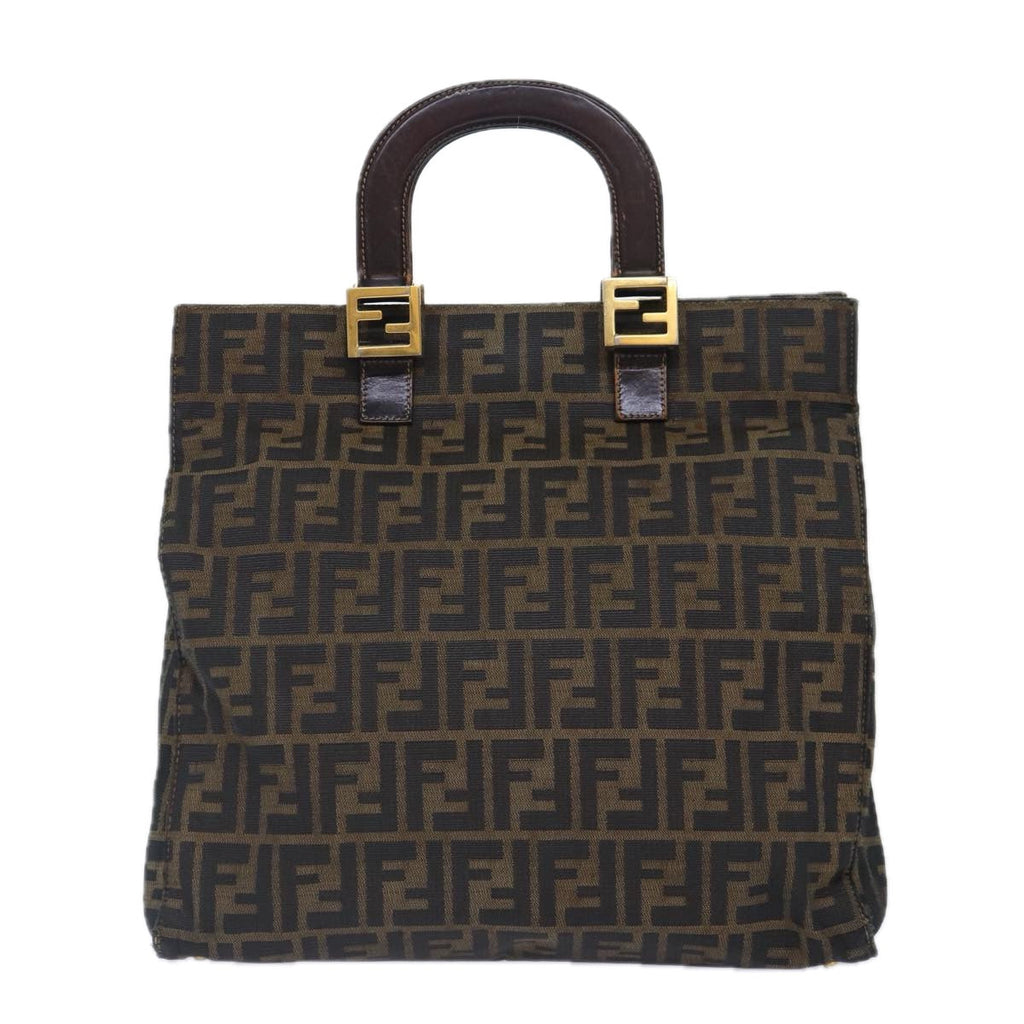 FENDI Zucca Canvas Hand Bag Brown Black gold86939