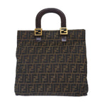 FENDI Zucca Canvas Hand Bag Brown Black gold86939