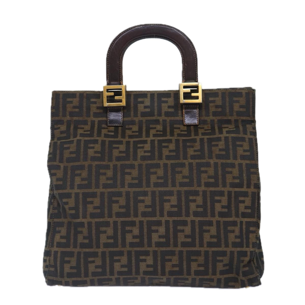 FENDI Zucca Canvas Hand Bag Brown Black gold86939