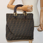 FENDI Zucca Canvas Hand Bag Brown Black gold86939