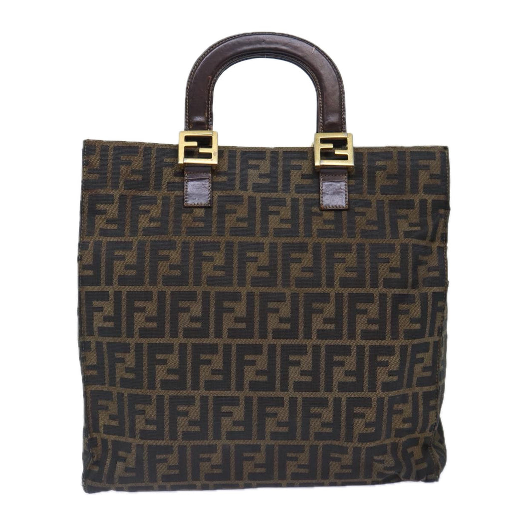 FENDI Zucca Canvas Hand Bag Brown Black gold86939