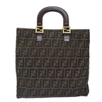 FENDI Zucca Canvas Hand Bag Brown Black gold86939