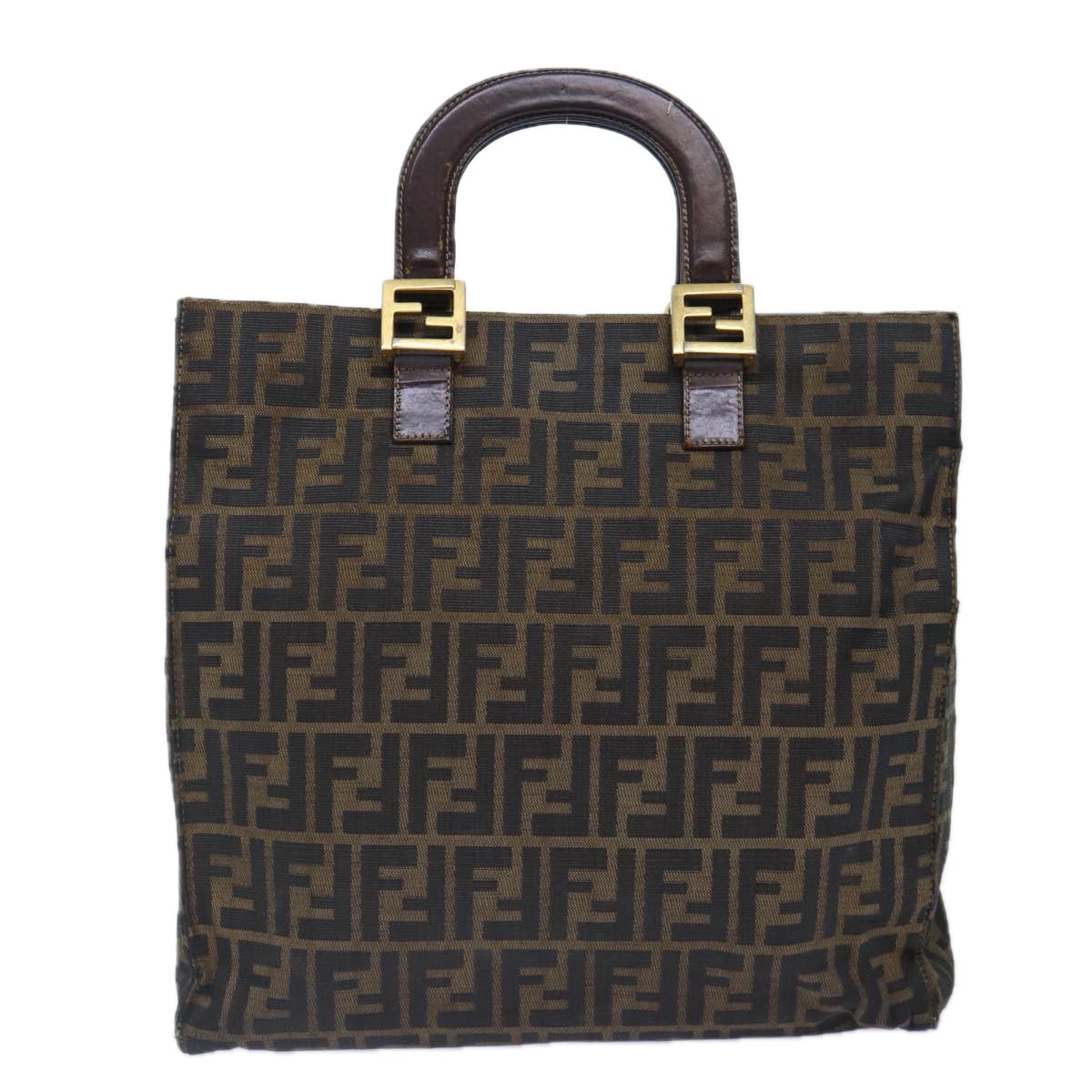 FENDI Zucca Canvas Hand Bag Brown Black gold86939