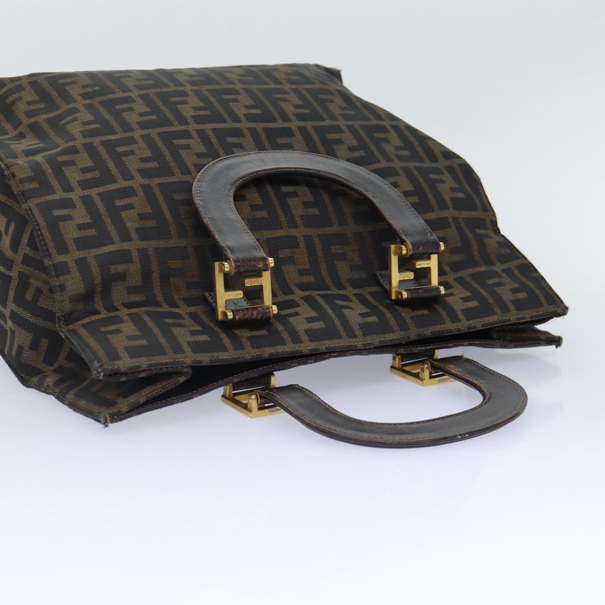 FENDI Zucca Canvas Hand Bag Brown Black gold86939