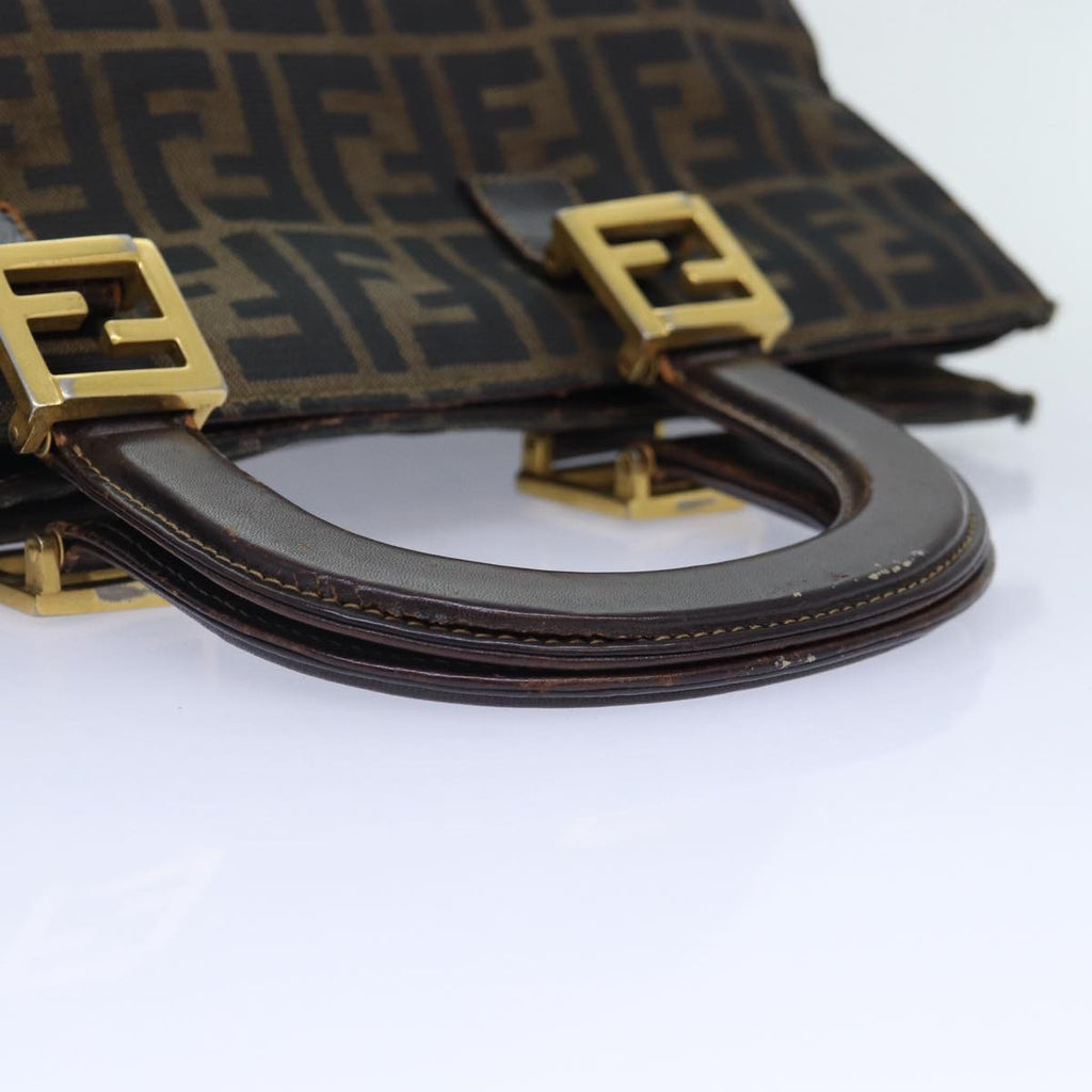FENDI Zucca Canvas Hand Bag Brown Black gold86939