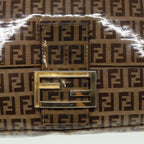 FENDI Zucchino Canvas Mamma Baguette Shoulder Bag Gold Beige86941