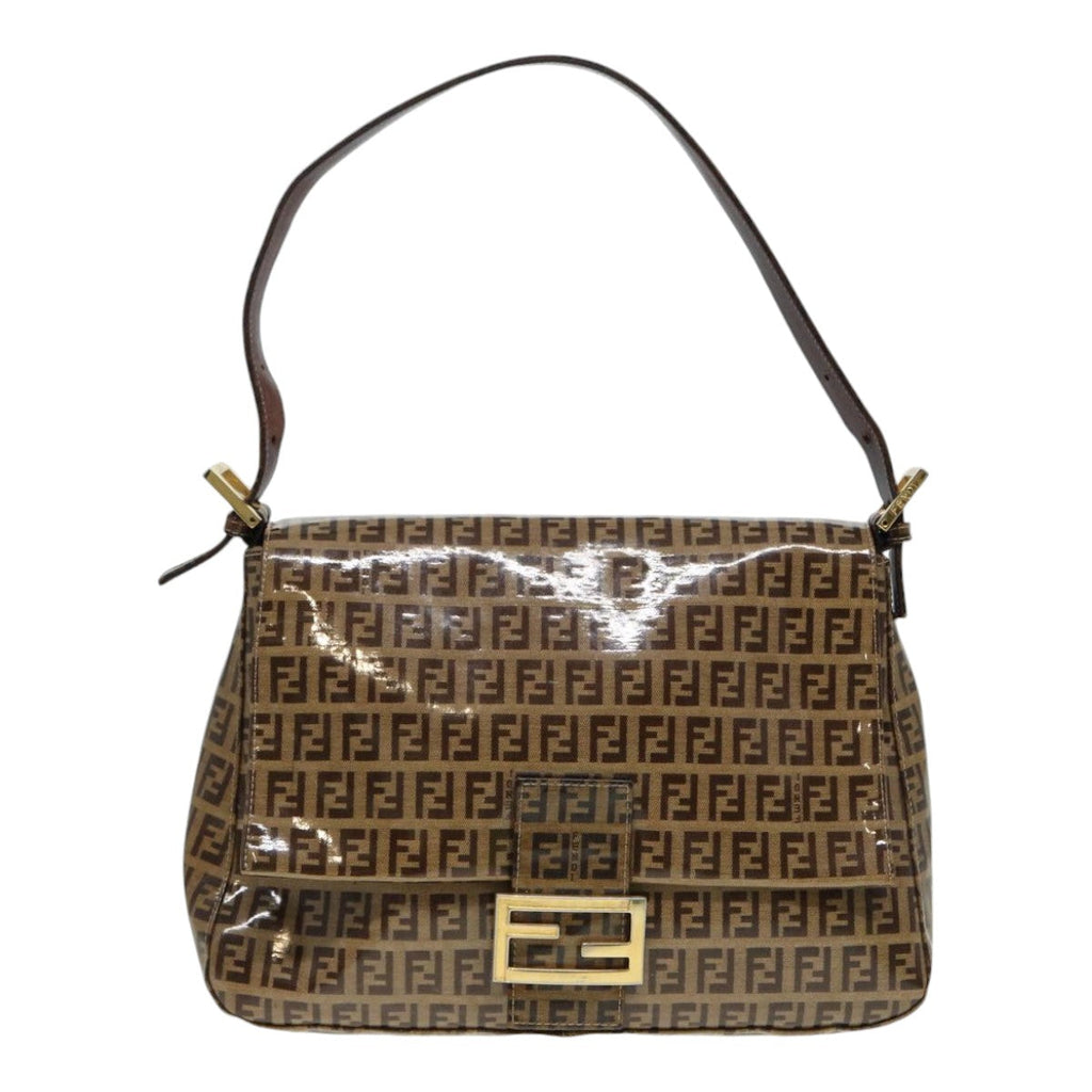 FENDI Zucchino Canvas Mamma Baguette Shoulder Bag Gold Beige86941