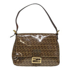 FENDI Zucchino Canvas Mamma Baguette Shoulder Bag Gold Beige86941