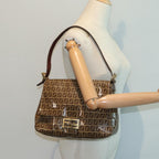 FENDI Zucchino Canvas Mamma Baguette Shoulder Bag Gold Beige86941