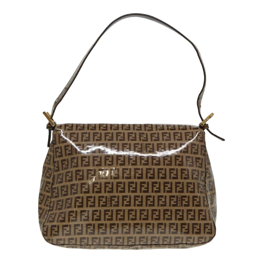 FENDI Zucchino Canvas Mamma Baguette Shoulder Bag Gold Beige86941