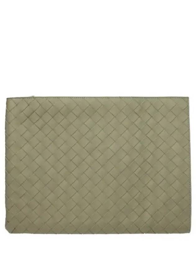 Bottega Veneta Intrecciato Half-Zip Clutch Bag Beige