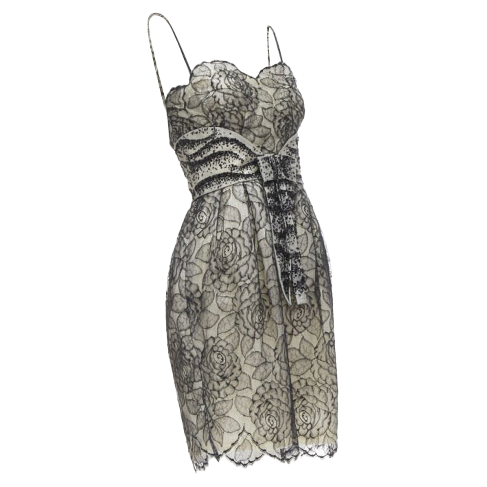 Christian Dior John Galliano lace bead embellished bow dress