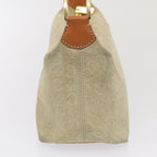 CELINE C Macadam Canvas Hand Bag Suede Cream Brown gold Auth 87002