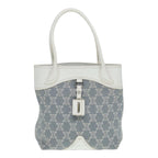 CELINE Paris Macadam Canvas Tote Bag Leather Blue White Silver Auth 87066