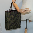FENDI Zucca Canvas Tote Bag Brown Black Silver87107